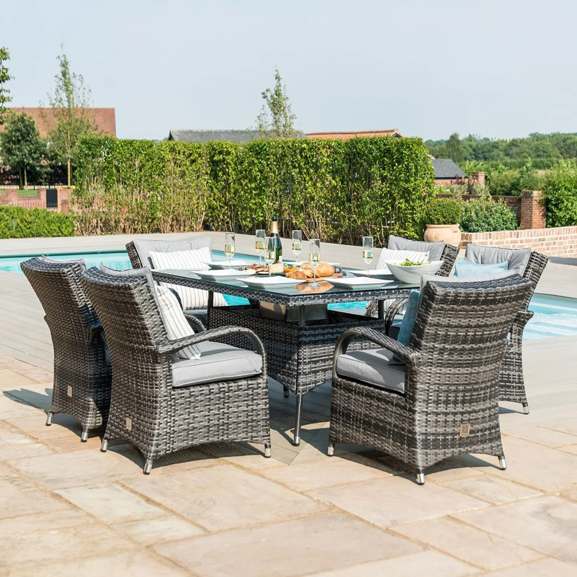 Texas 6-Seater Dining Set with Ice Bucket - Grey, Rattan