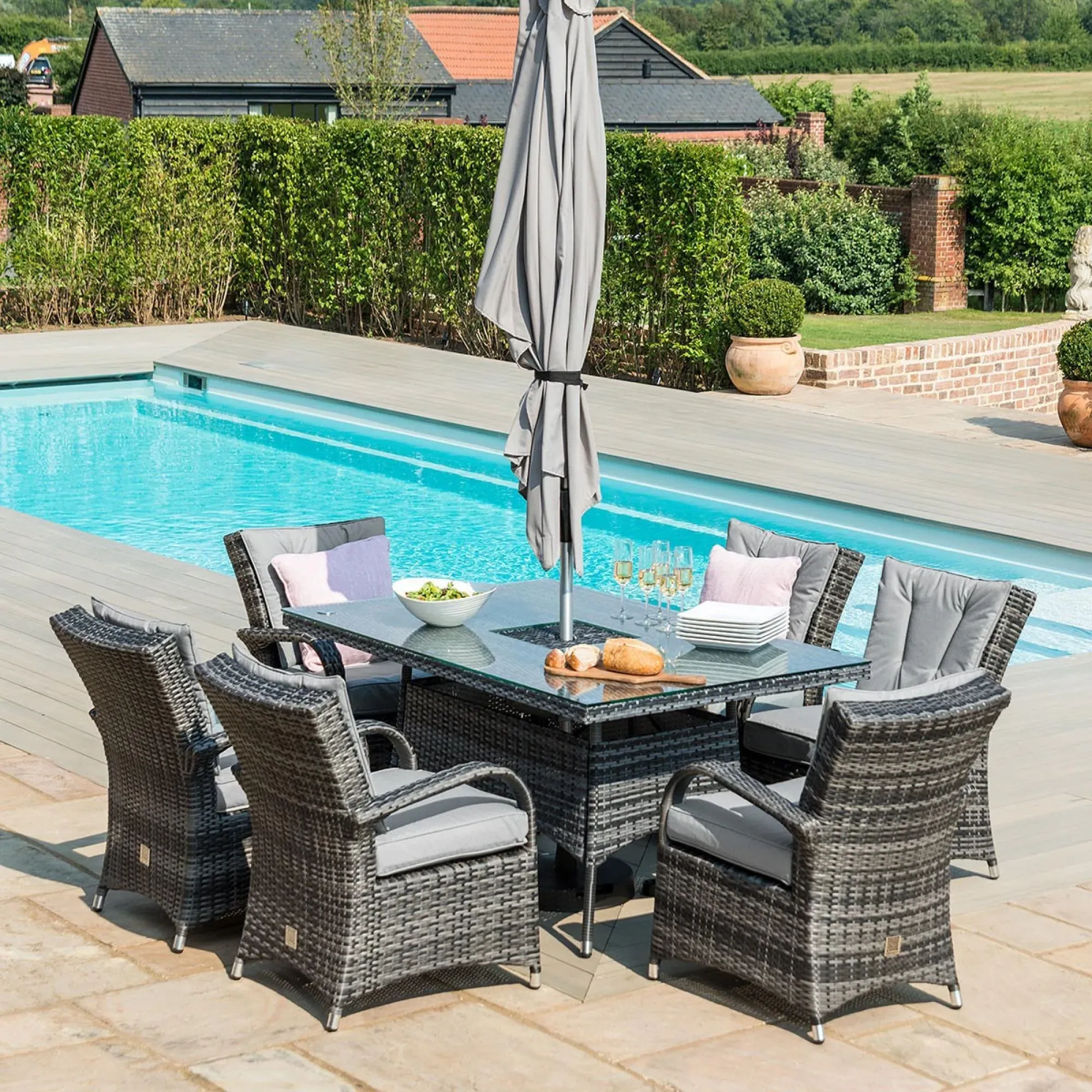 Texas 6-Seater Dining Set with Ice Bucket - Grey, Rattan