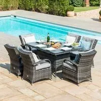 Texas 6-Seater Dining Set with Ice Bucket - Grey, Rattan