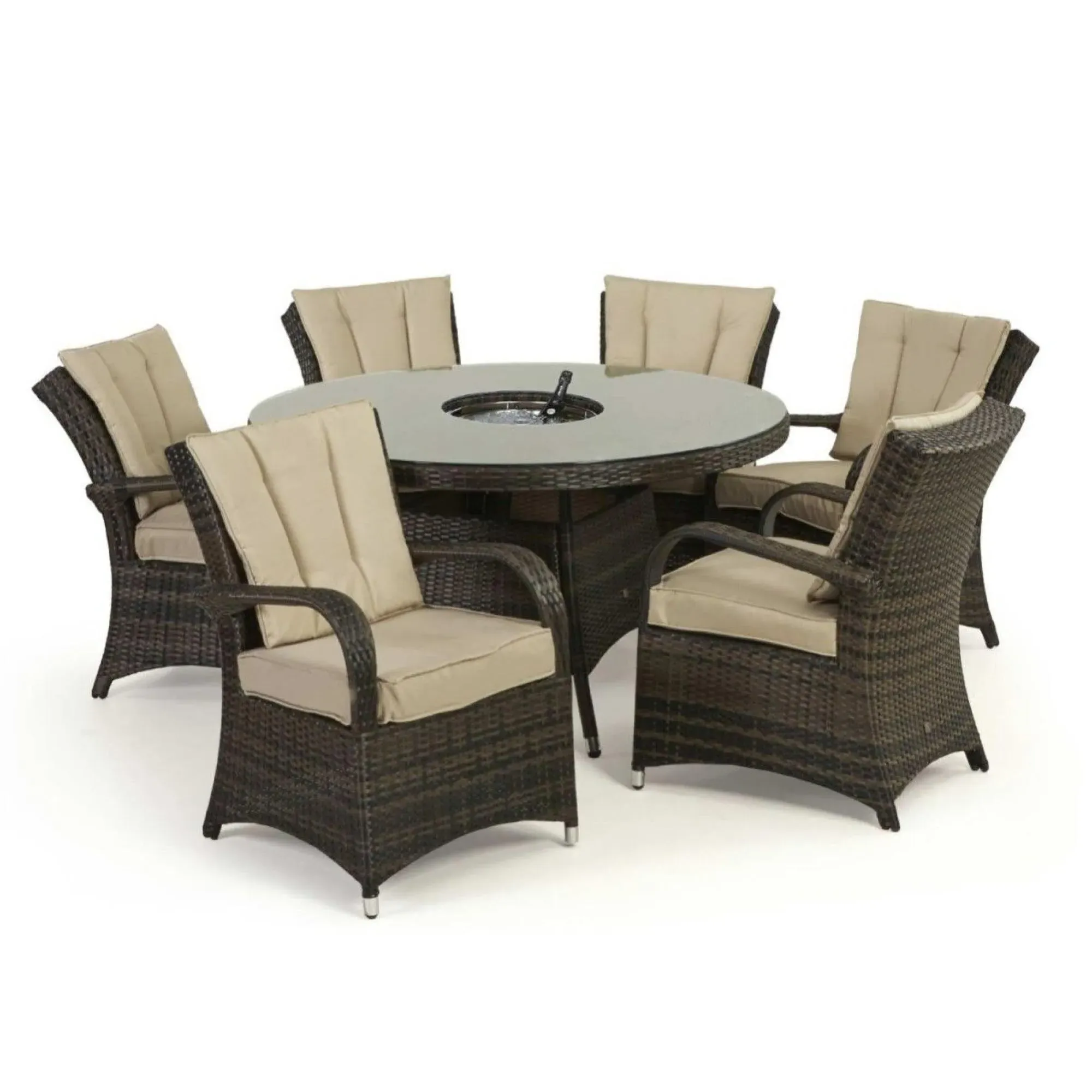 Texas 6-Seater Round Dining Set with Ice Bucket - Brown, Rattan