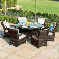 Texas 6-Seater Round Dining Set with Ice Bucket - Brown, Rattan