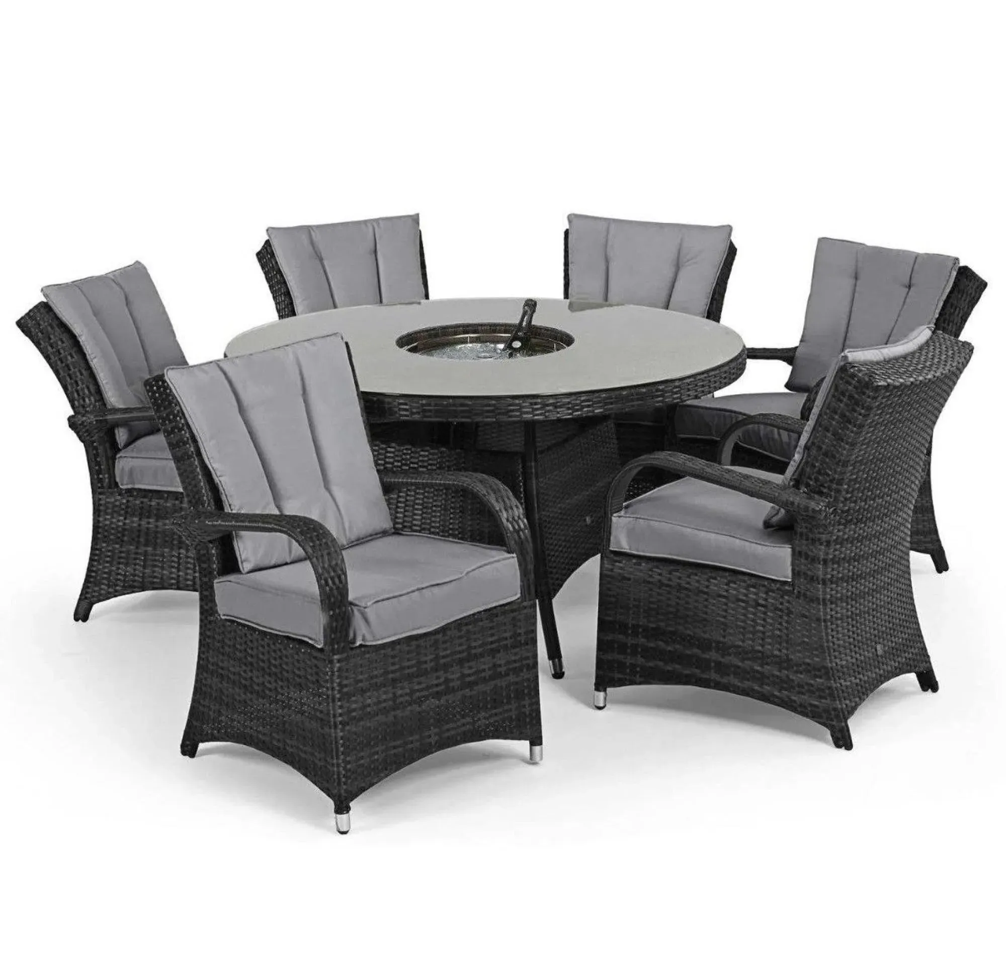 Texas 6-Seater Round Dining Set with Ice Bucket - Grey, Rattan