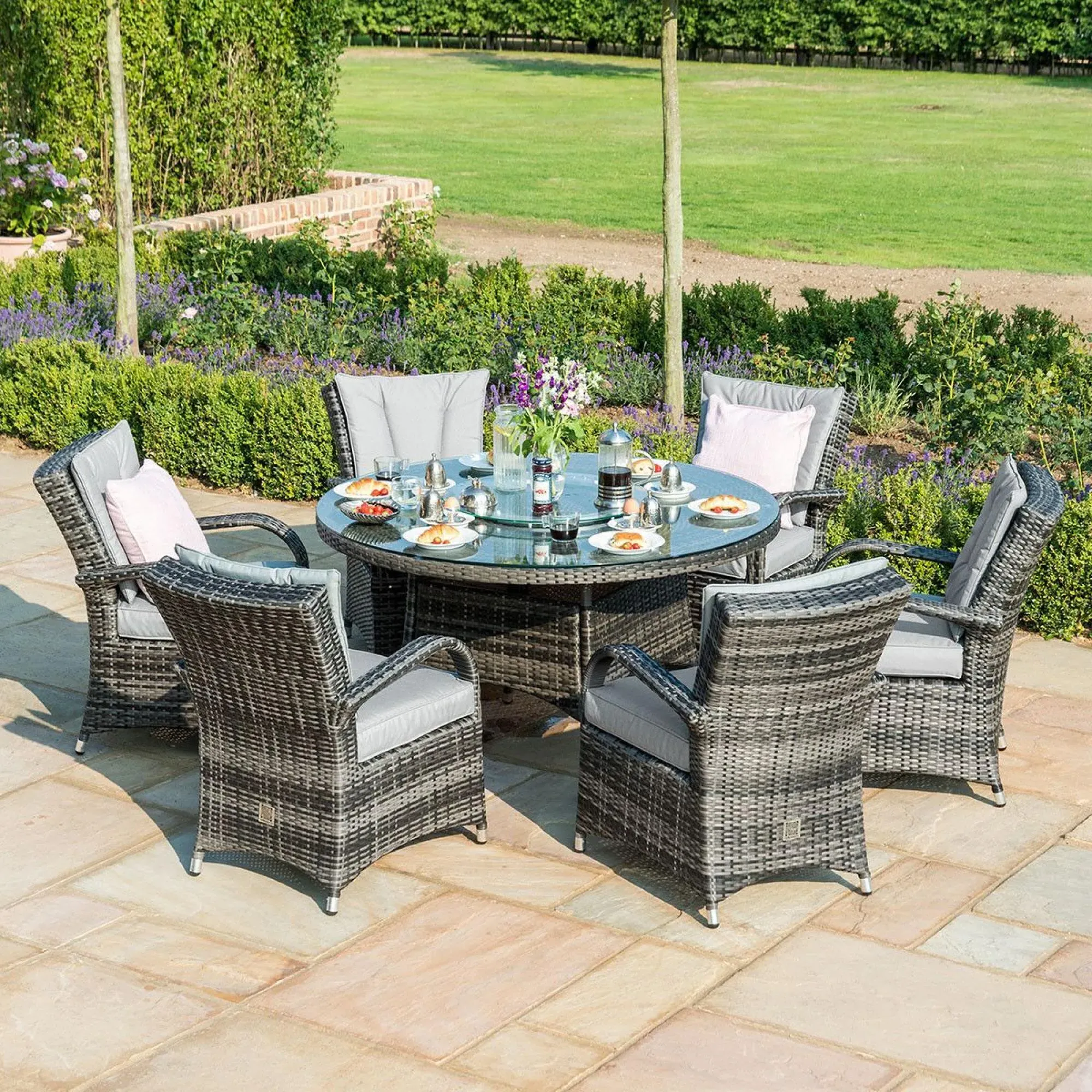 Texas 6-Seater Round Dining Set with Ice Bucket - Grey, Rattan