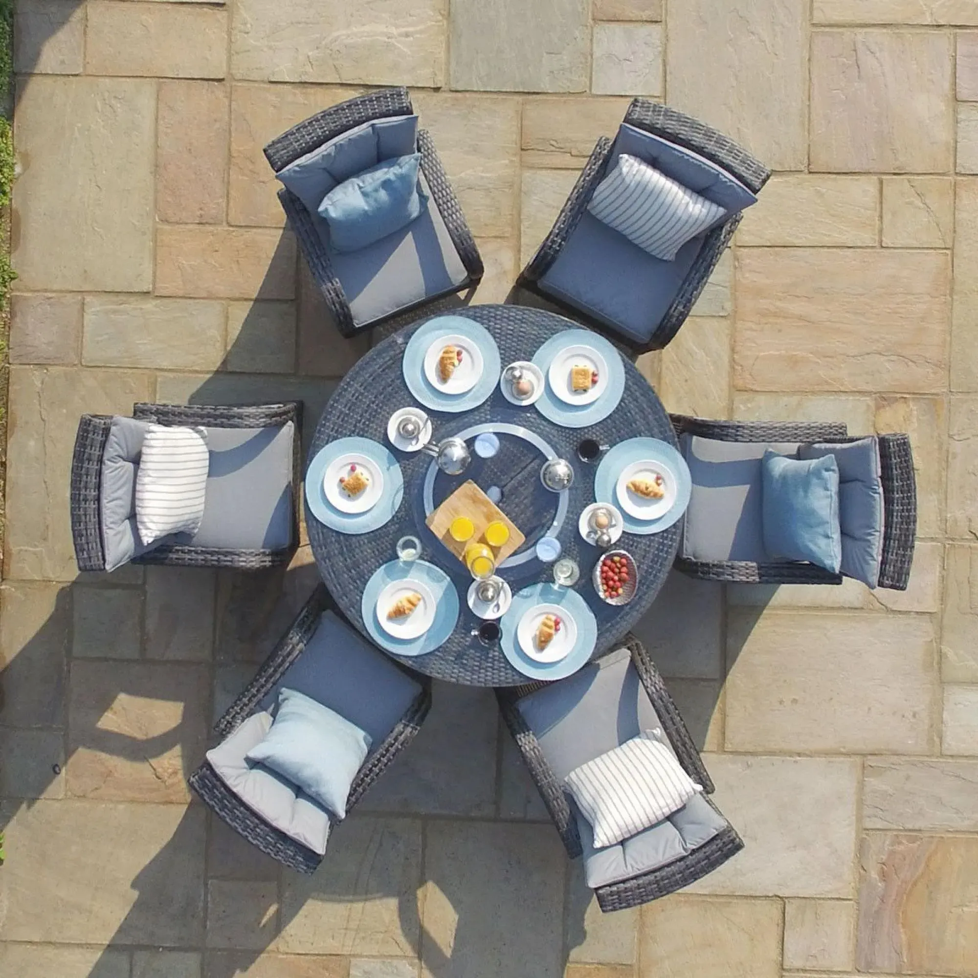 Texas 6-Seater Round Dining Set with Ice Bucket - Grey, Rattan