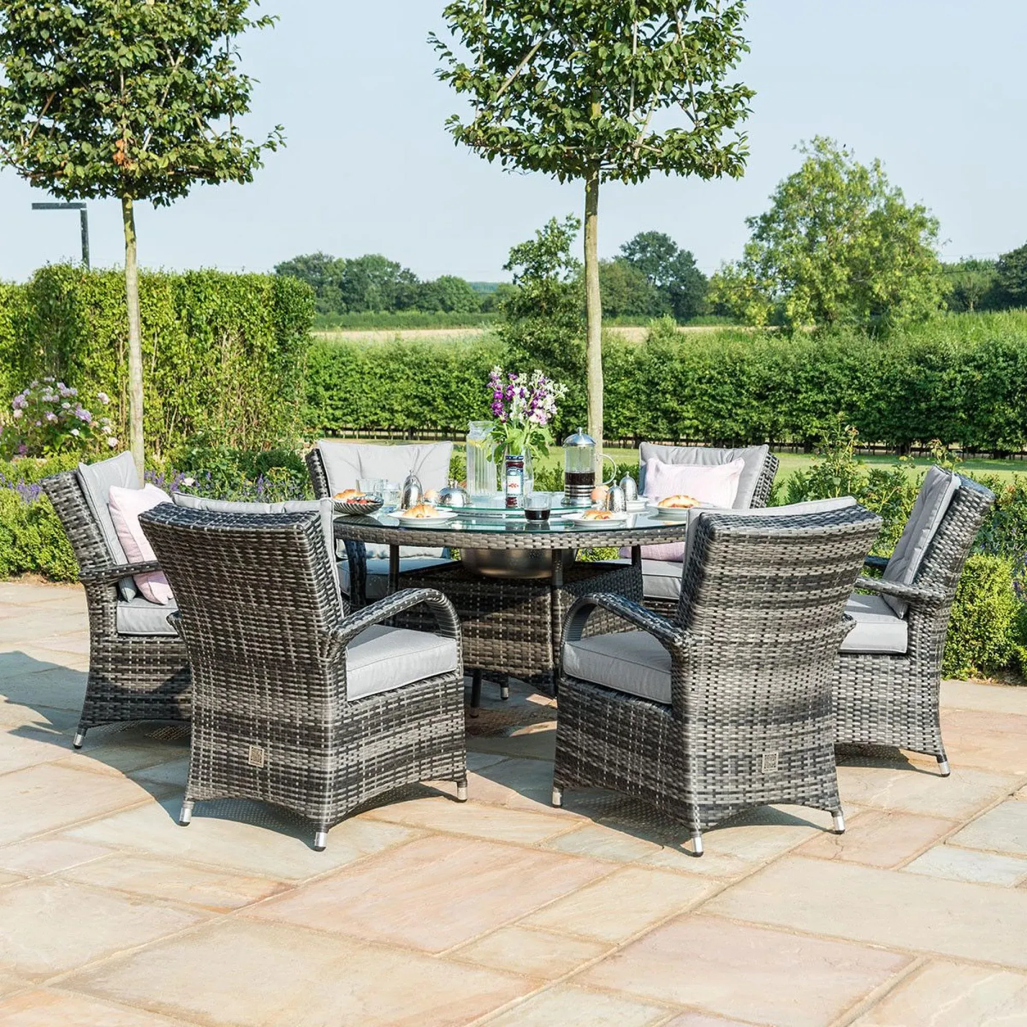 Texas 6-Seater Round Dining Set with Ice Bucket - Grey, Rattan