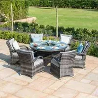 Texas 6-Seater Round Dining Set with Ice Bucket - Grey, Rattan