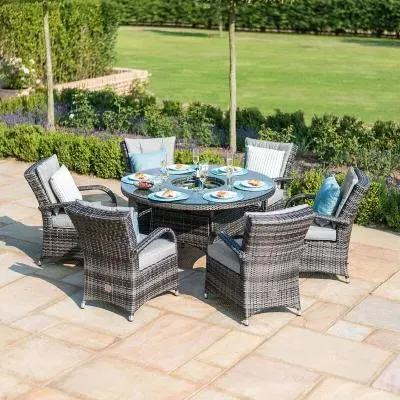 Texas 6-Seater Round Dining Set with Ice Bucket - Grey, Rattan