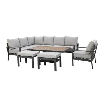Vancouver Corner Garden Dining Set with Rising Table & Armchair - Dove Grey