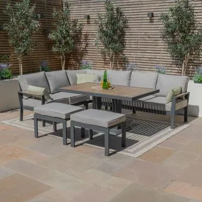 Vancouver Corner Garden Dining Set with Rising Table - Dove Grey image