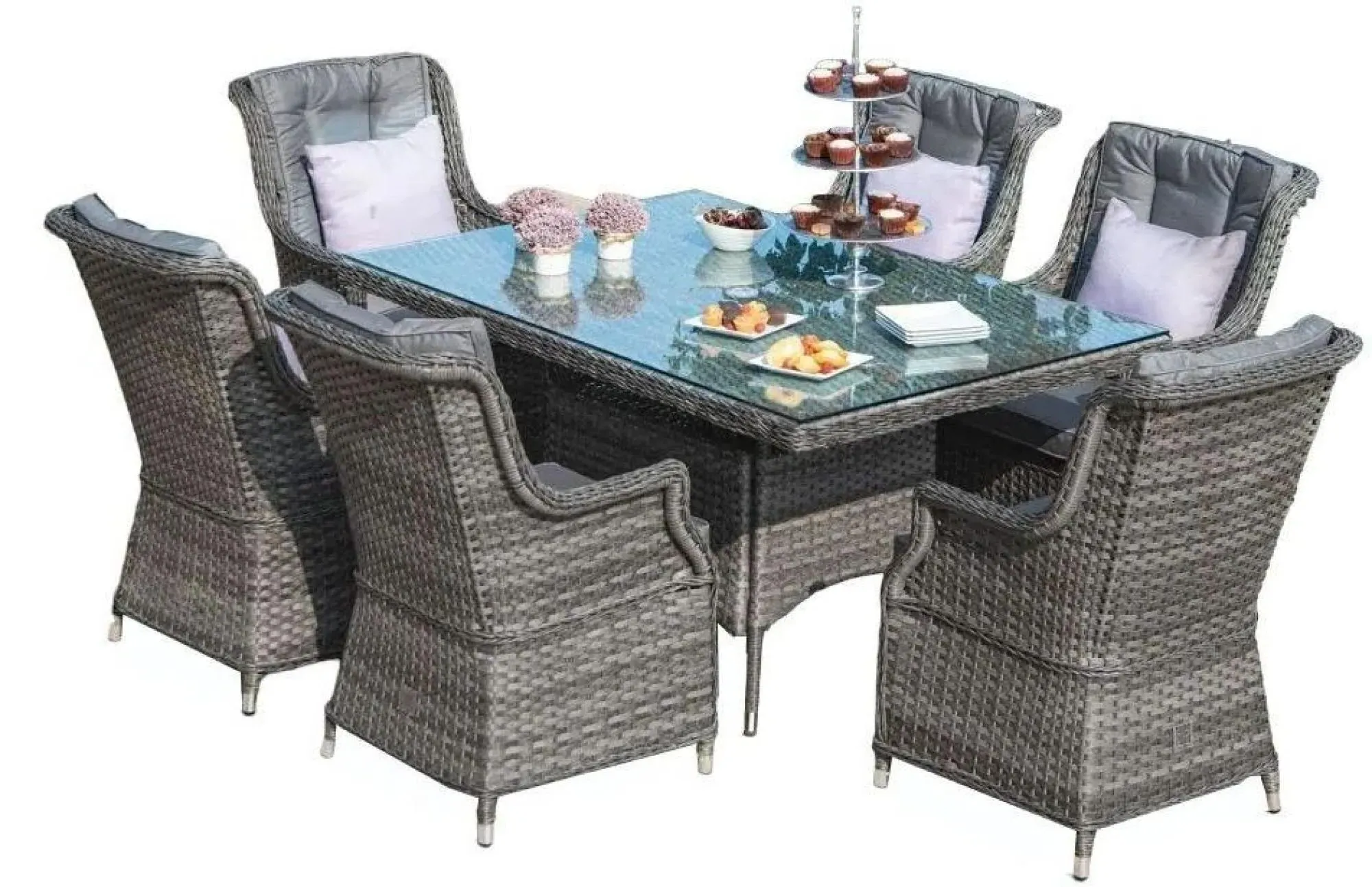 Victoria 6-Seater Garden Dining Set - Grey, Rattan