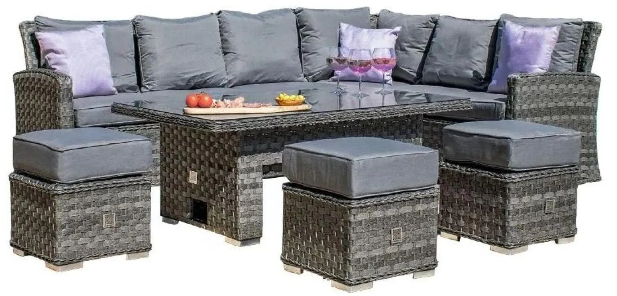 Victoria Corner Dining Set with Rising Table - Grey, Rattan