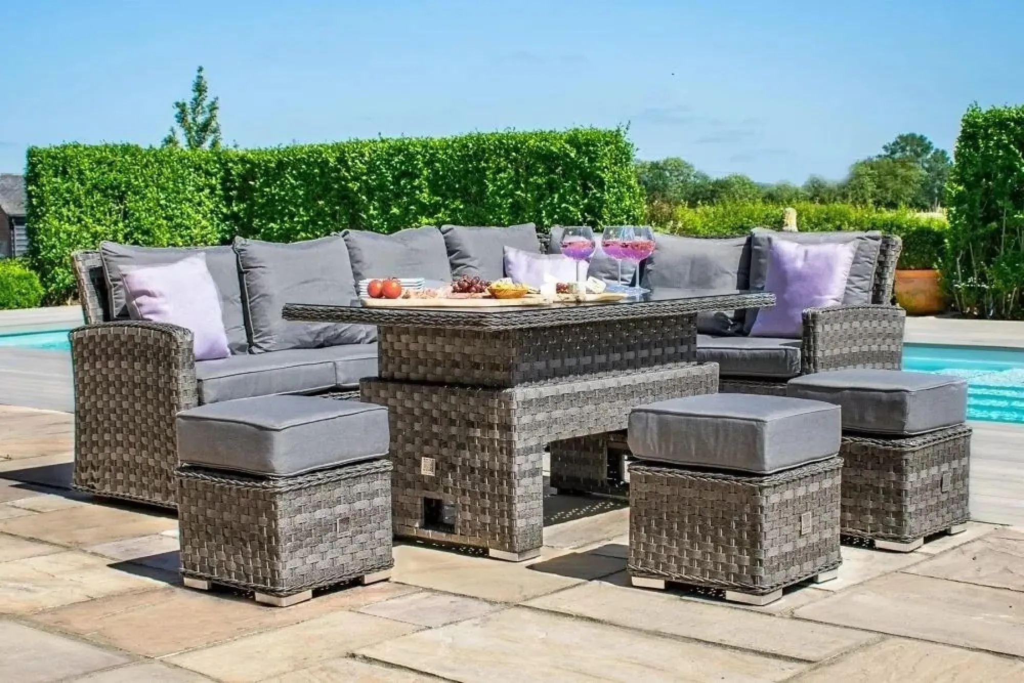 Victoria Corner Dining Set with Rising Table - Grey, Rattan