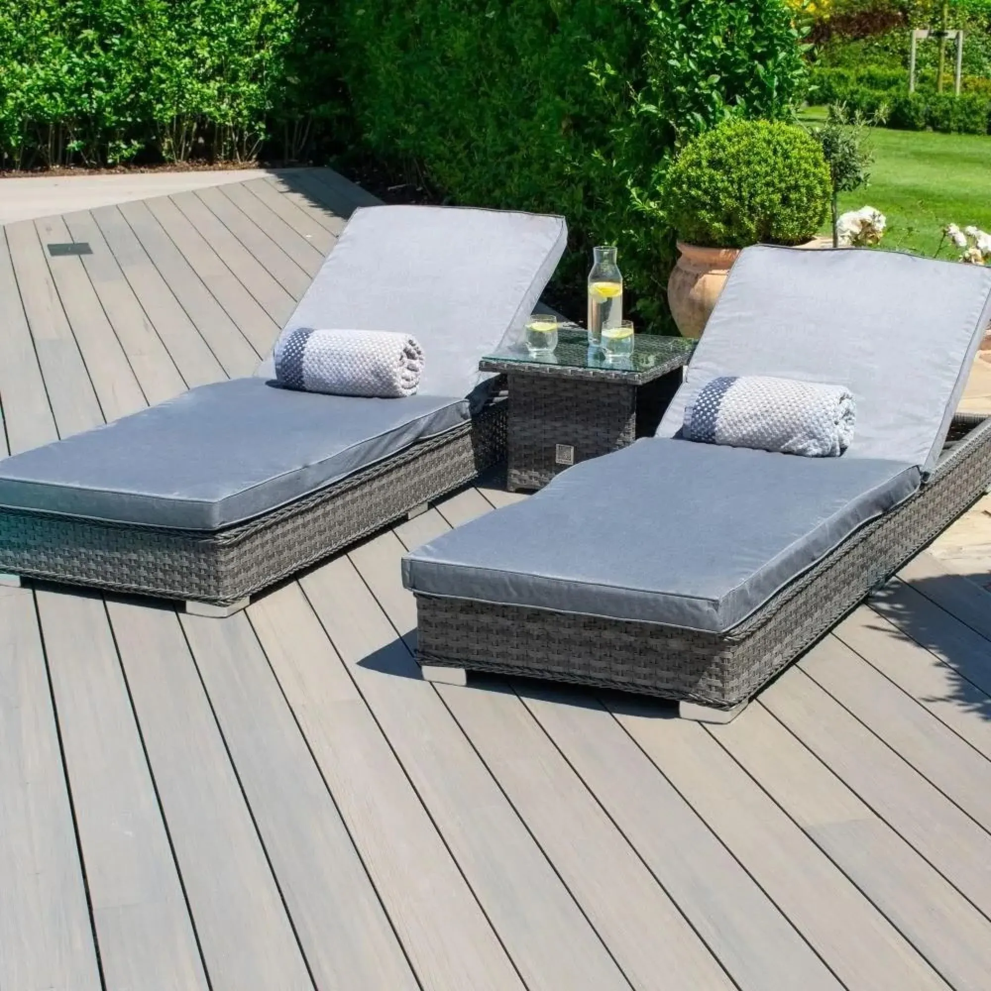Victoria Garden Sunlounger Set - Grey, Rattan