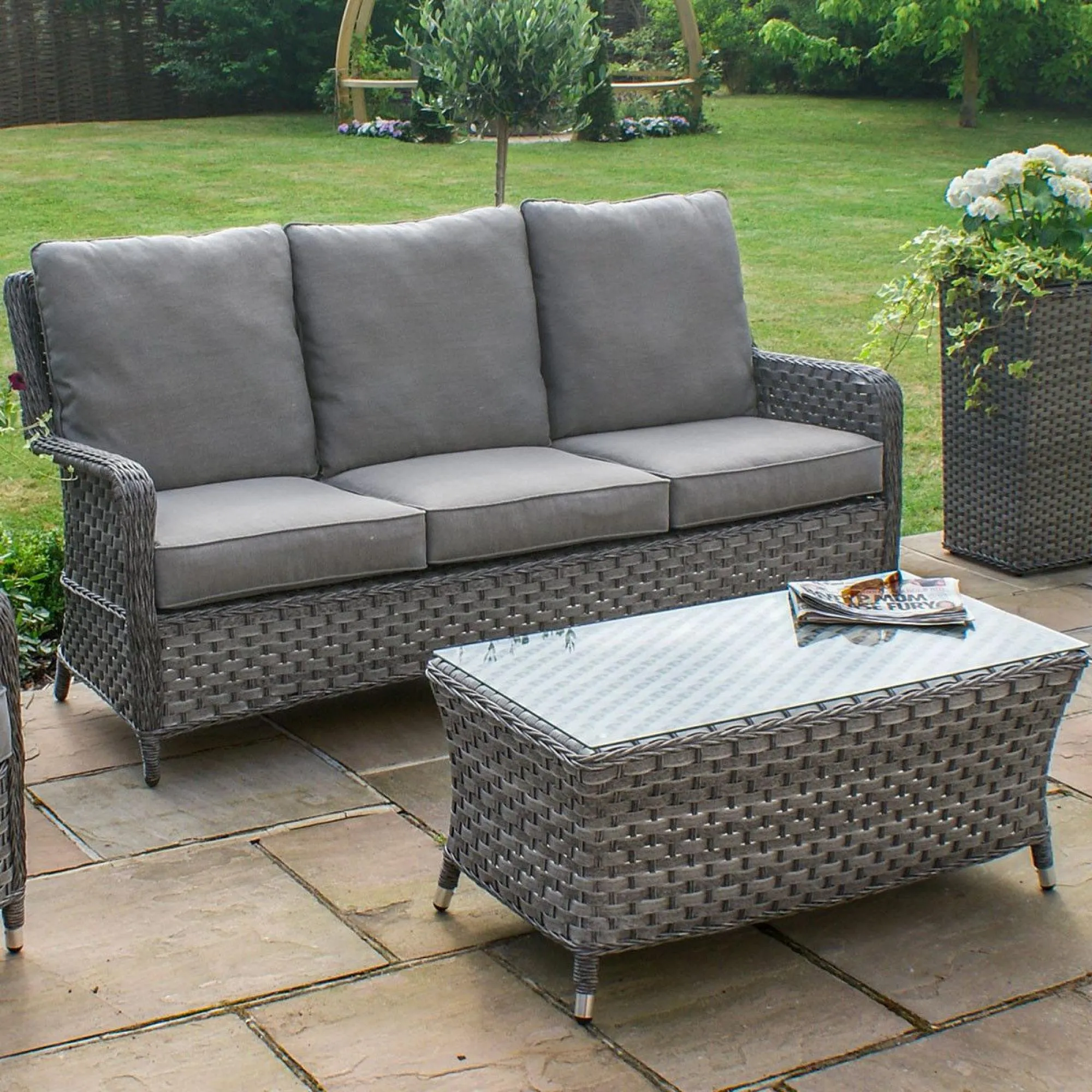 Victoria High Back 3-Seater Garden Sofa Set - Grey