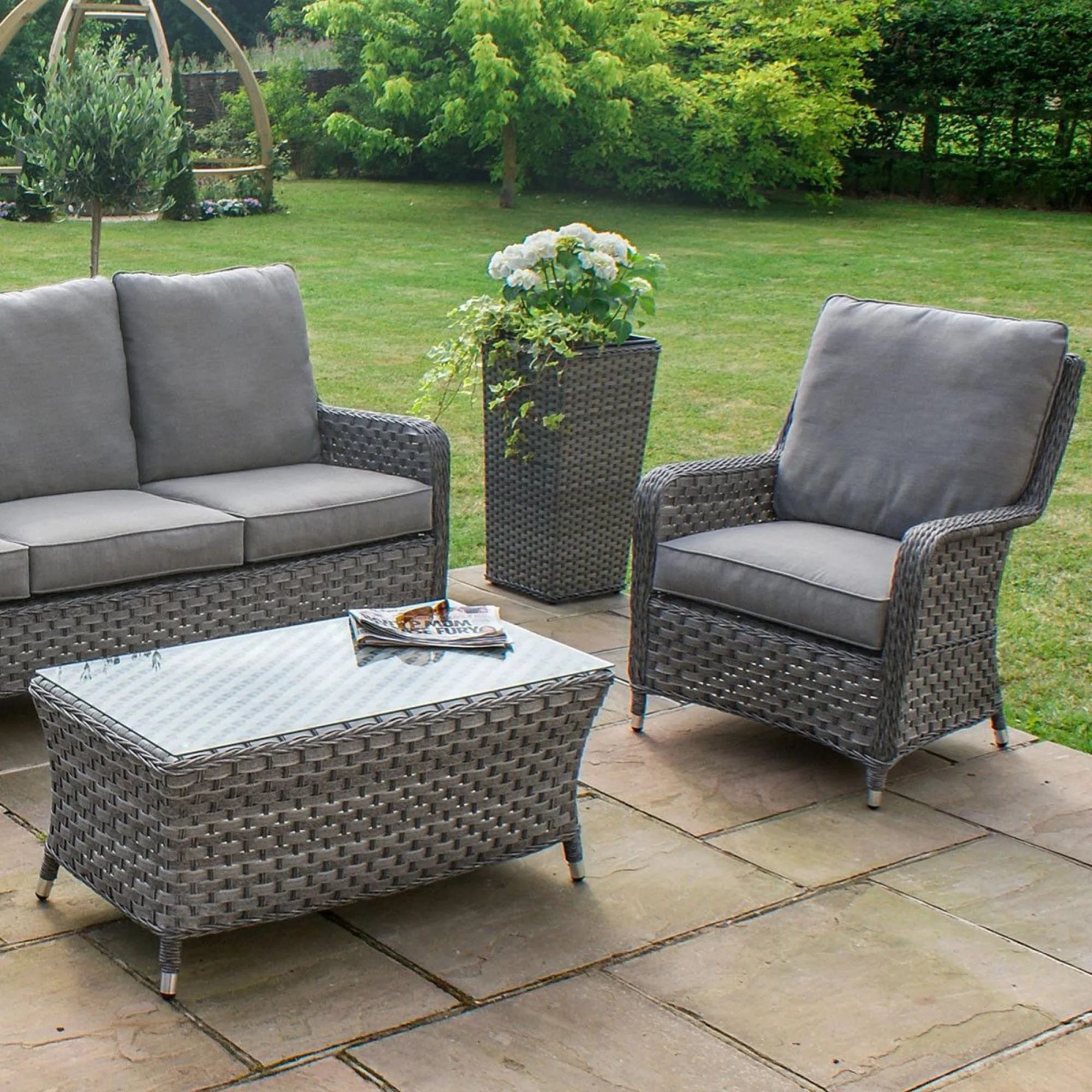 Victoria High Back 3-Seater Garden Sofa Set - Grey