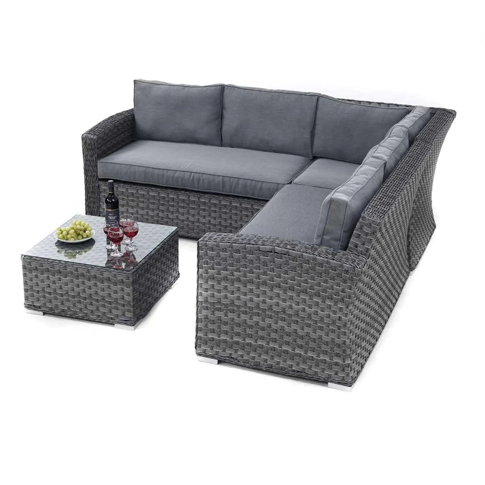Victoria Small Corner Garden Sofa Set - Grey, Rattan