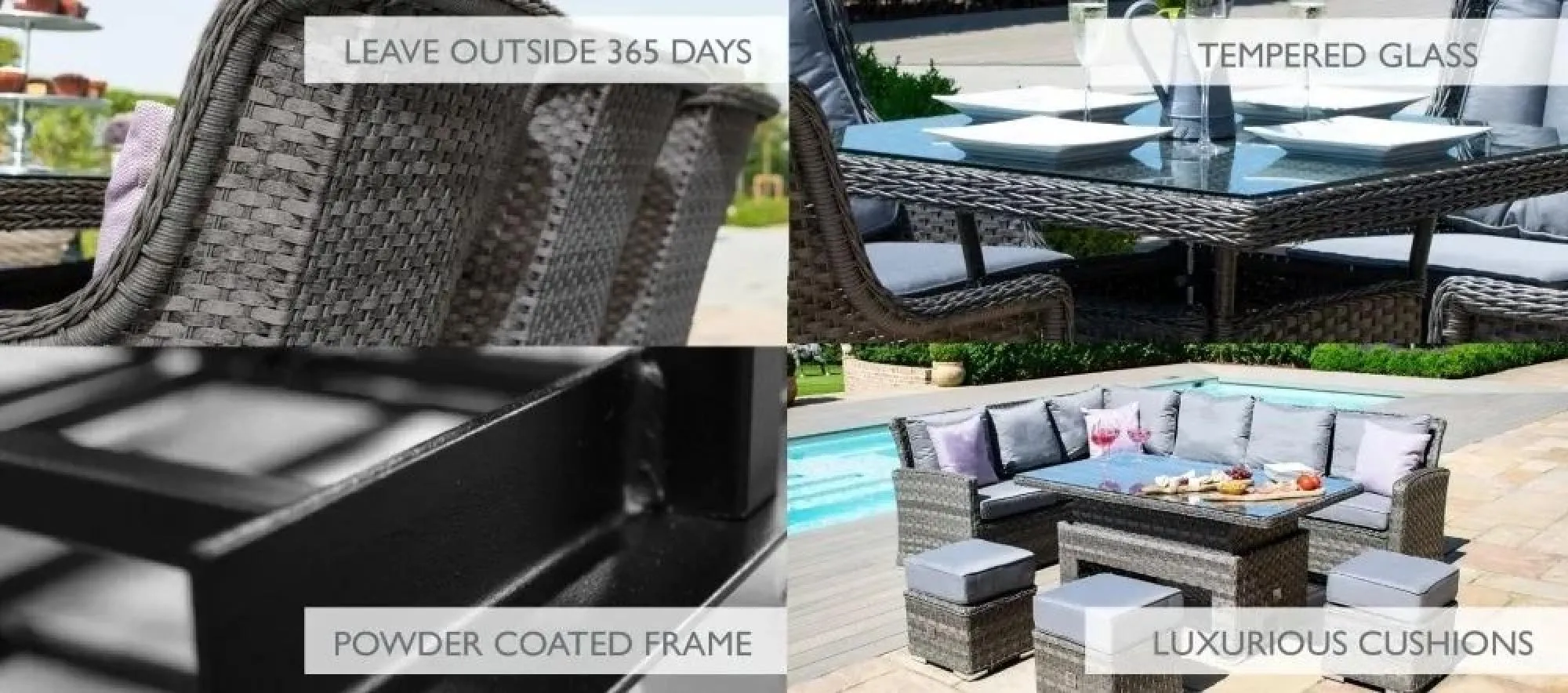 Victoria Small Corner Garden Sofa Set - Grey, Rattan