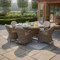 Winchester 6-Seater Oval Dining Set with Lazy Susan - Brown, Rattan