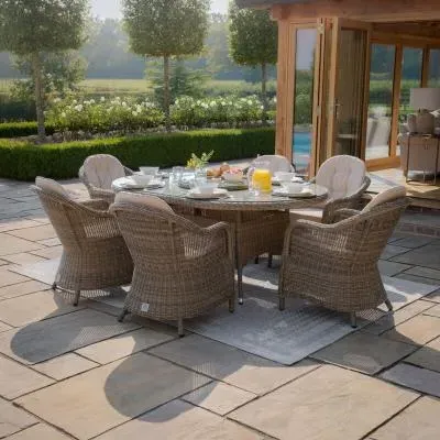 Winchester 6-Seater Oval Dining Set with Lazy Susan - Brown, Rattan