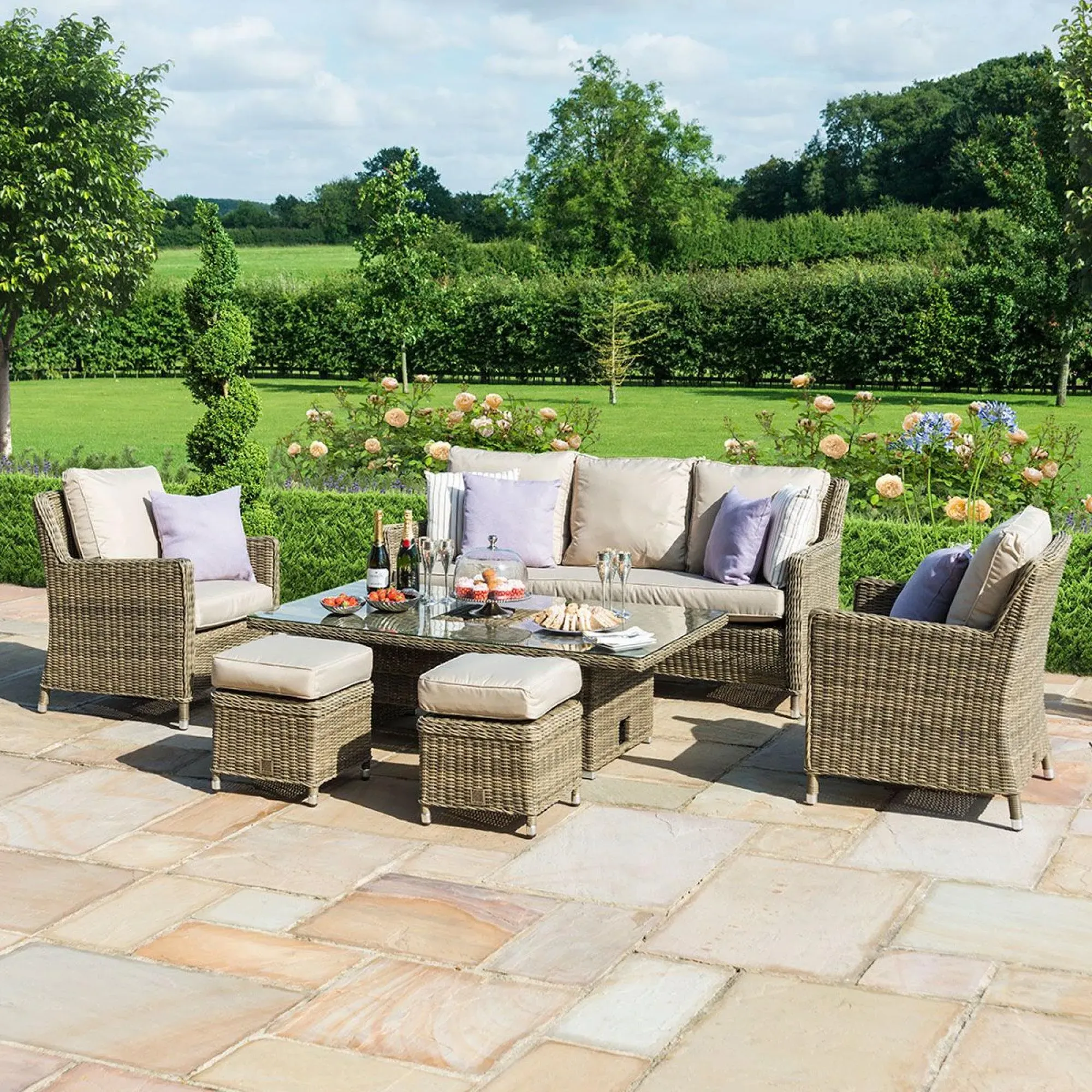 Winchester 6 Seater Rising Table with Ice Bucket Set - Natural, Rattan