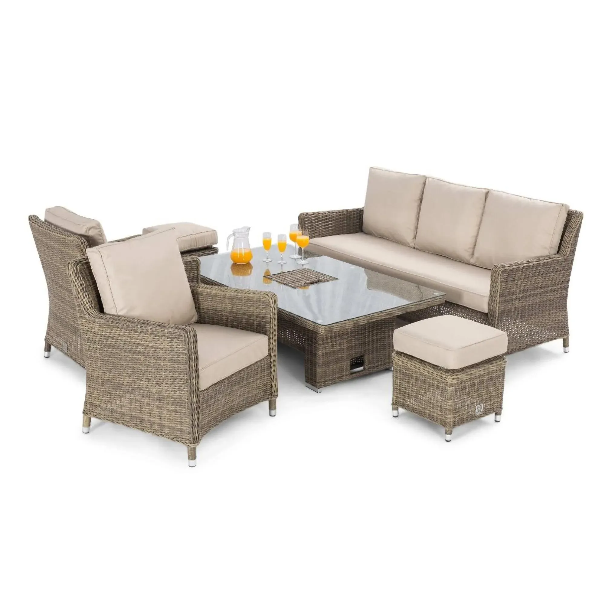 Winchester 6 Seater Rising Table with Ice Bucket Set - Natural, Rattan