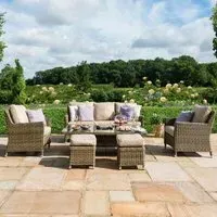 Winchester 6 Seater Rising Table with Ice Bucket Set - Natural, Rattan