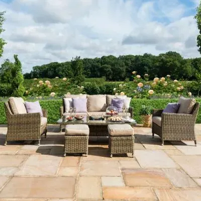 Winchester 6 Seater Rising Table with Ice Bucket Set - Natural, Rattan