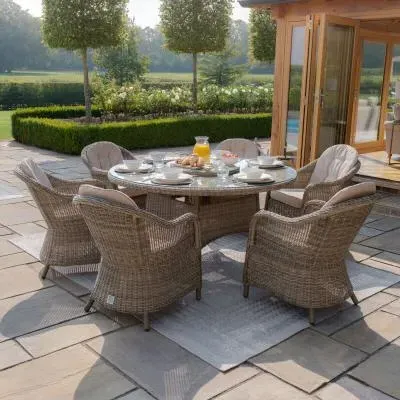 Winchester 6-Seater Round Dining Set with Lazy Susan - Brown, Rattan image