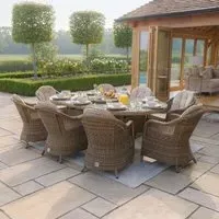 Winchester 8-Seater Oval Dining Set with Lazy Susan - Brown, Rattan