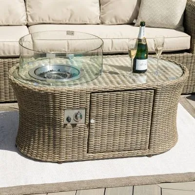 Winchester Oval Fire Pit Coffee Table - Natural, Rattan image