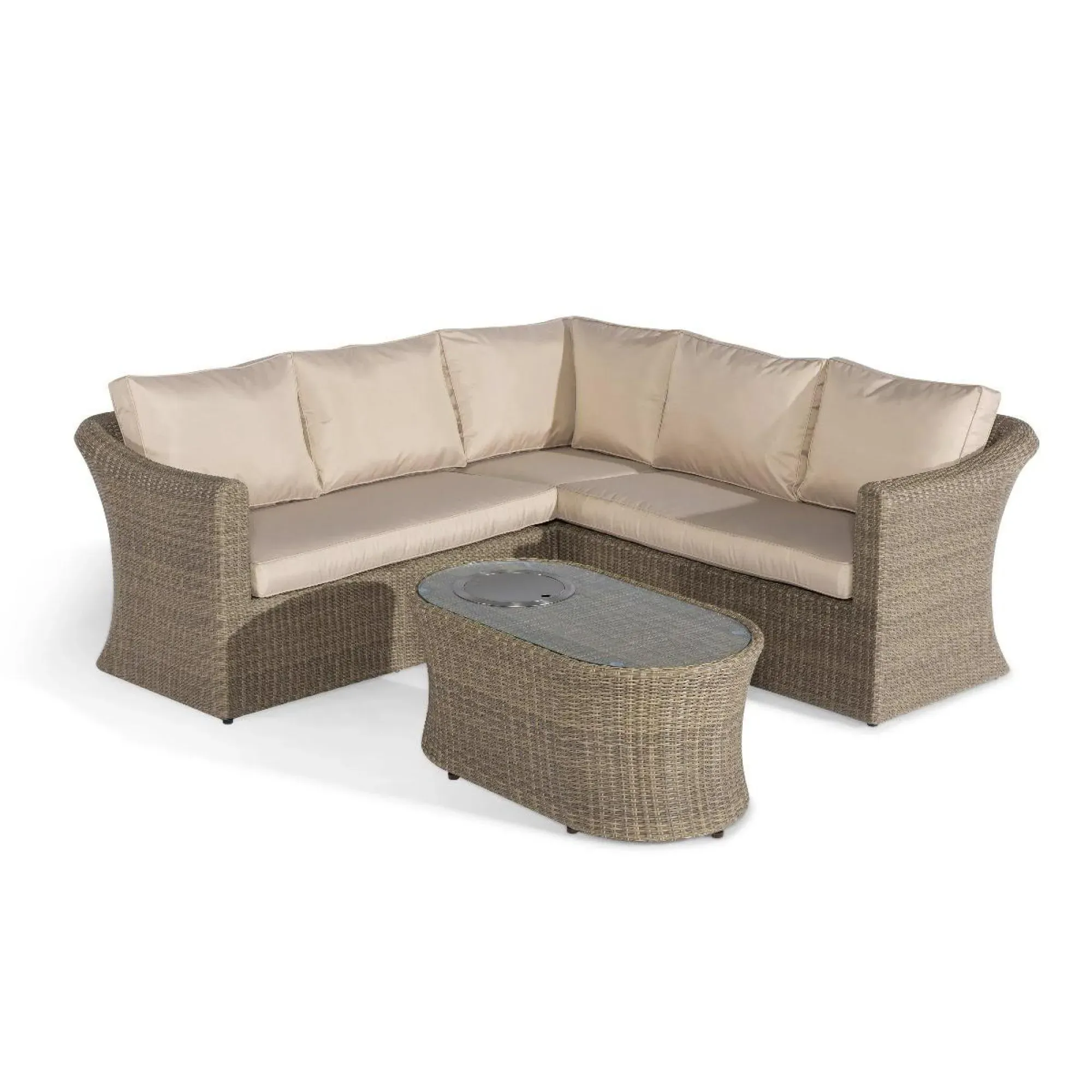 Winchester Small Corner Garden Sofa Set with Fire Pit - Natural
