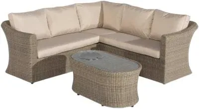 Winchester Small Corner Garden Sofa Set with Fire Pit - Natural