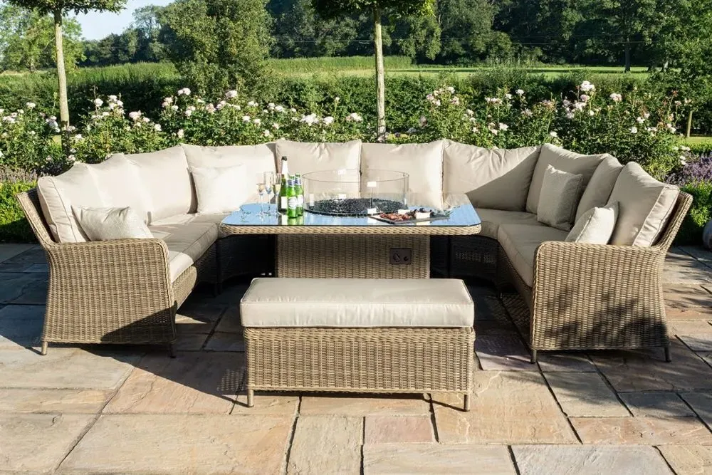 Winchester U-Shape Garden Sofa Set with Fire Pit - Natural