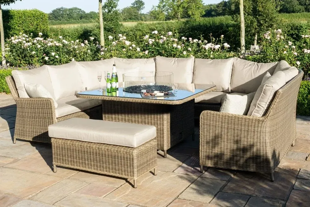 Winchester U-Shape Garden Sofa Set with Fire Pit - Natural