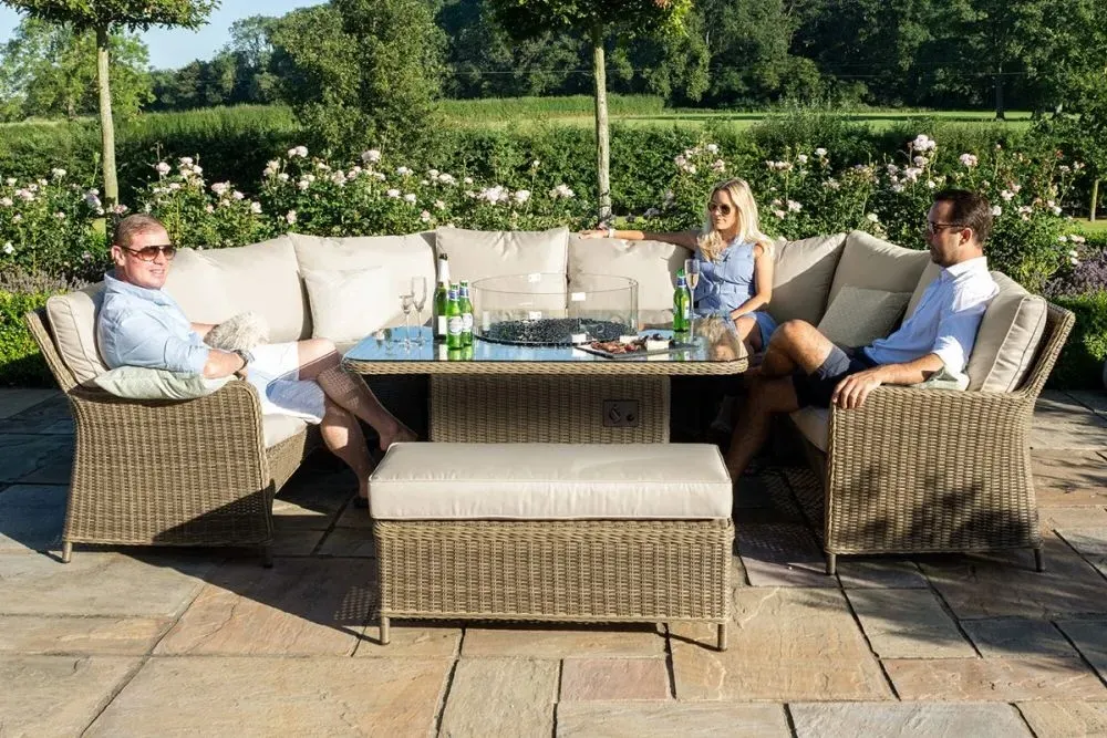 Winchester U-Shape Garden Sofa Set with Fire Pit - Natural