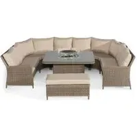 Winchester U-Shape Garden Sofa Set with Fire Pit - Natural