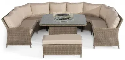 Winchester U-Shape Garden Sofa Set with Fire Pit - Natural image