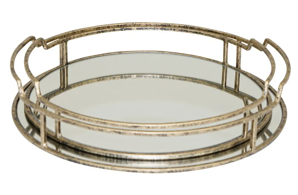 Drina Mirrored Trays Set of 4 - Antique Gold