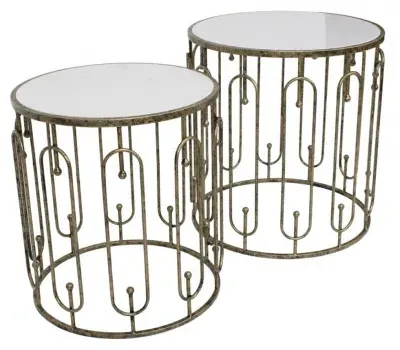 Estela Side Table Set of 2 - Antique Gold, Marble