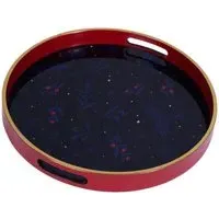 Festive Night Glass Tray Set of 2 - Red and Blue