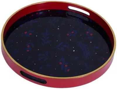 Festive Night Glass Tray Set of 2 - Red and Blue image