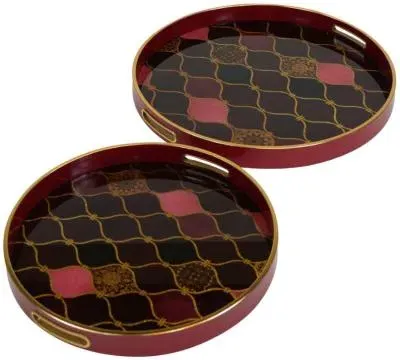Haralson Metal Trays Set of 2 - Black, Red and Gold image