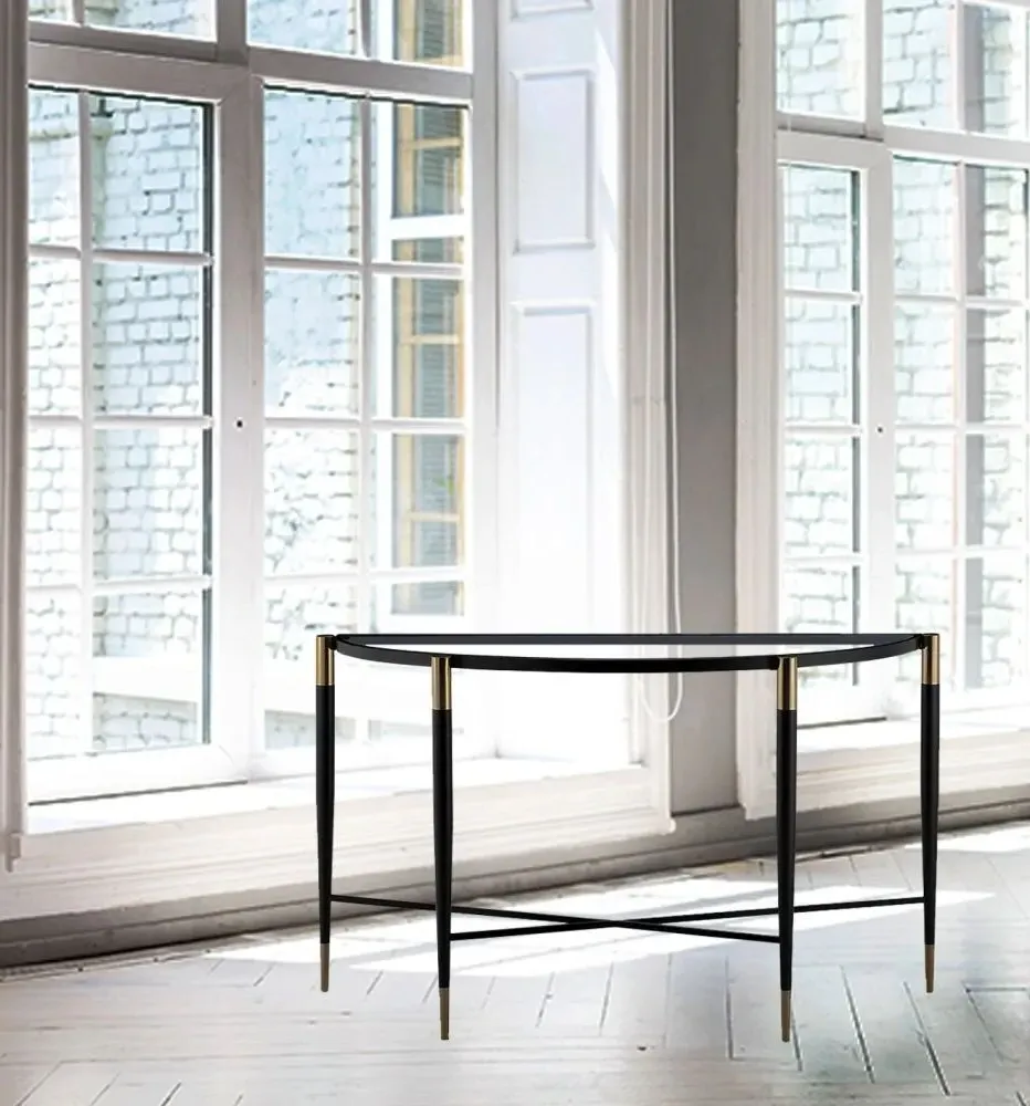 Harlinne Half Moon Console Table - Clear Glass, Black