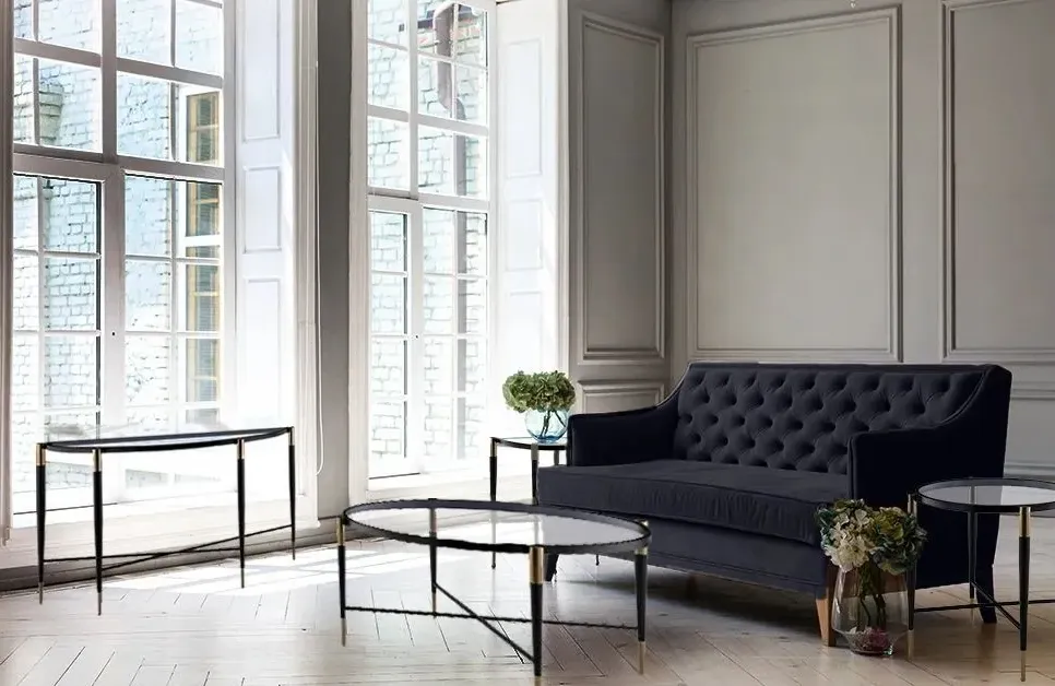 Harlinne Half Moon Console Table - Clear Glass, Black