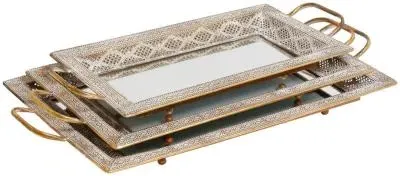 Latifa Metal Tray Set of 2 - Gold, Metal