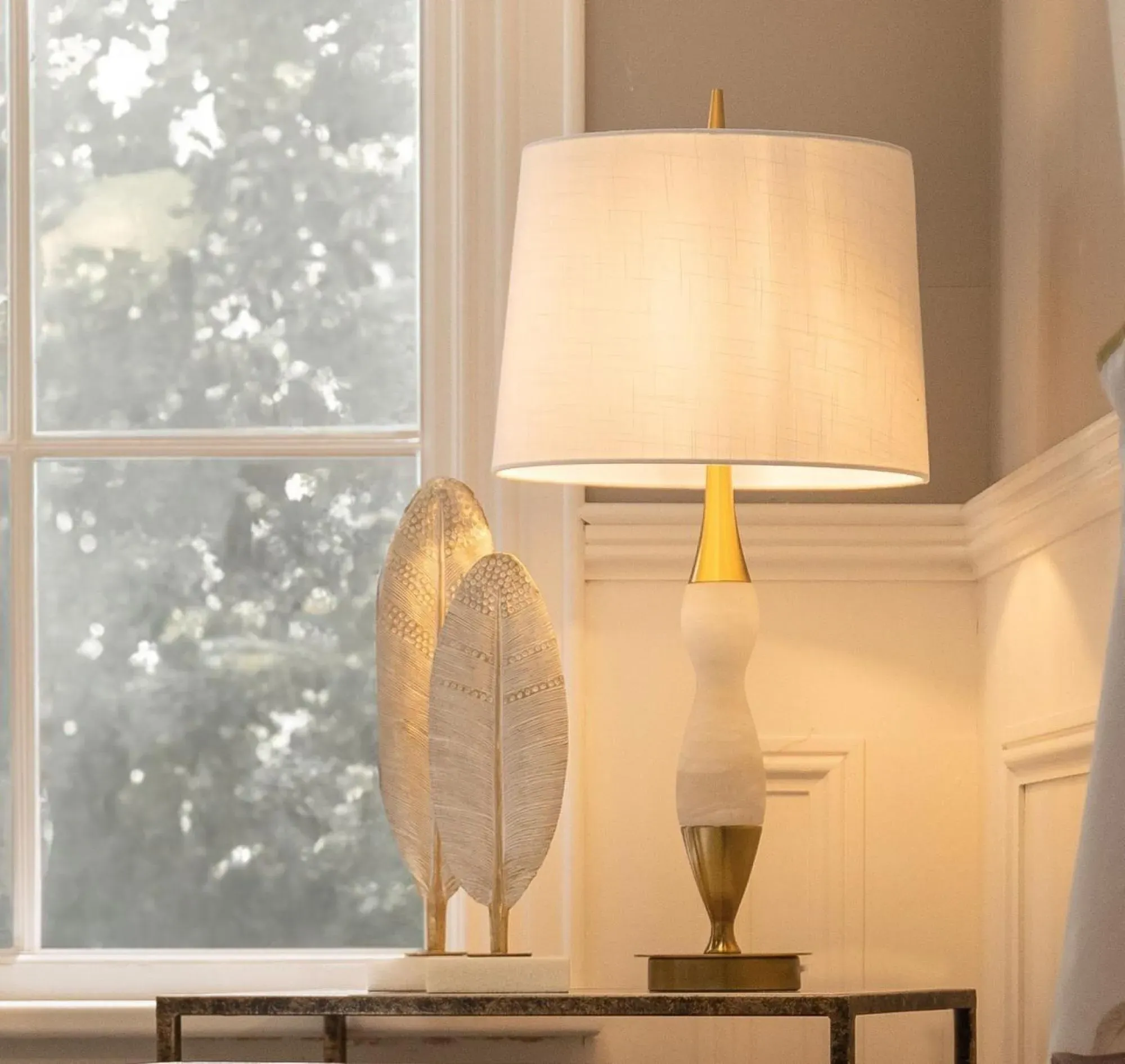 Metal Feather Set of 2 - Off White