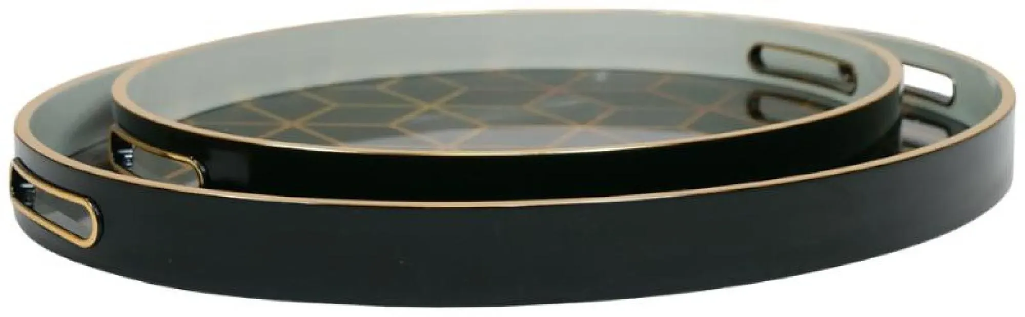 Midnight Blue and Gold Metal Geometric Trays Set of 2