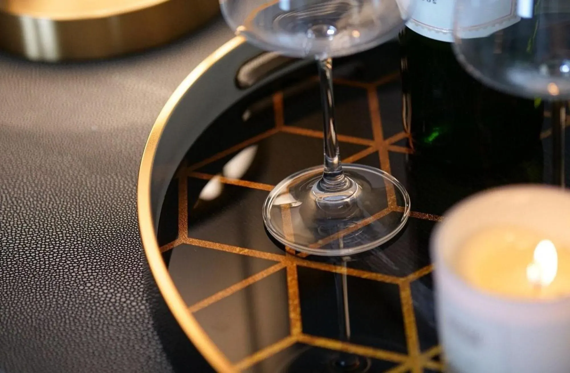 Midnight Blue and Gold Metal Geometric Trays Set of 2