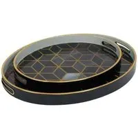 Midnight Blue and Gold Metal Geometric Trays Set of 2