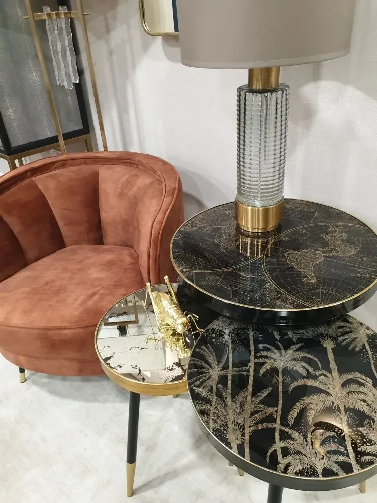 Palm Tree Round Side Table - Black